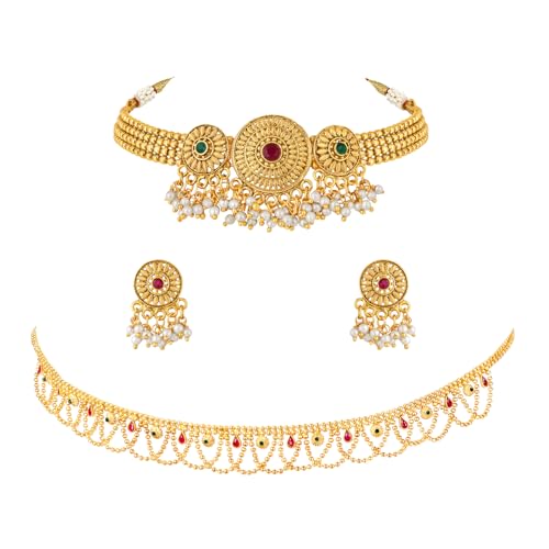 Image of Peora Gold Plated Bridal Jewellery Set with Kamarband Gift for Women Indian Traditional Ethnic Wedding