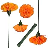 Zilphoba 50Pcs Artificial Marigold Flowers, 2‘’ Silk Heads with Stems for Diwali, Indian Festival, Day of The Dead Dia de Los Muertos, Mexican Party, Halloween, Altar DIY Decor