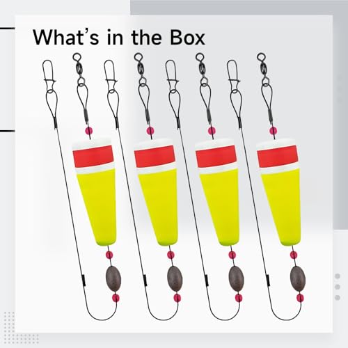 4 Piezas Boyas de Pesca con Peso, 2 pulgadas Flotadores Amarillos Popping, Longitud Total 31.7 pulgadas, Tope Vertical de Resorte para Redfish y Speckled Trout miniatura 5