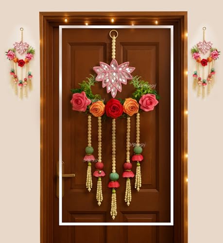Image of Divyakosh Auspicious Lotus Hangings (2 Pieces) for Festive Door Decor - 20 Inch | Side Hangings Main Door Entrance |Artificial Flower Garland for Home Decor, Ganpati, Diwali Deocration Items |