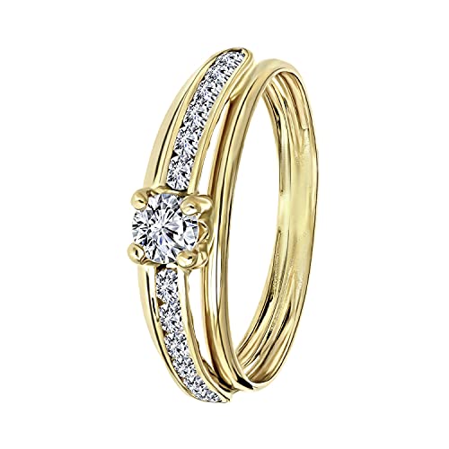 Preisvergleich Produktbild Lucardi - Ring, 585 Gelbgold, mit Zirkonia - Anzahl Gelb - Damen - 585 Gold