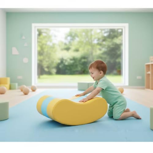 EHJRE Children Sensory Rocker Rocking Boat Toy Chair Cushioned Padding Wood Frame PU Leather Wipe Clean Compact Size Suitable for Early Learning Centers Preschool Daycare playrooms Home - Image 2