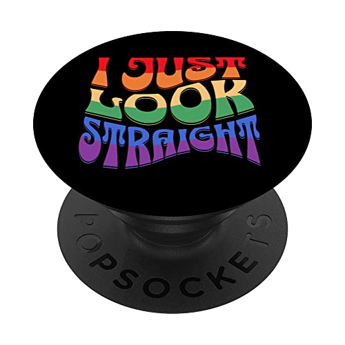 Simplemente luzco heterosexual, LGBTQ, Groovy, Retro, Vintage, Gay Pride PopSockets PopGrip Intercambiable