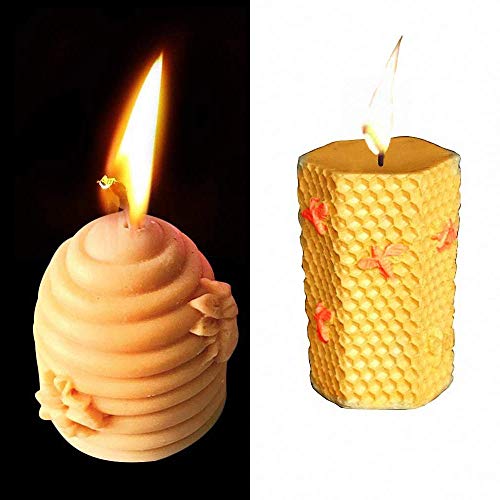 3D Bee Honeycomb Candle Molds With 50Pcs Low Smoke Candle Wicks, Hexagon Beehive Silicone Molds For Making Beeswax Candles Soaps Lotion Bars Bath Bombs (Set Of 2) #TOP6