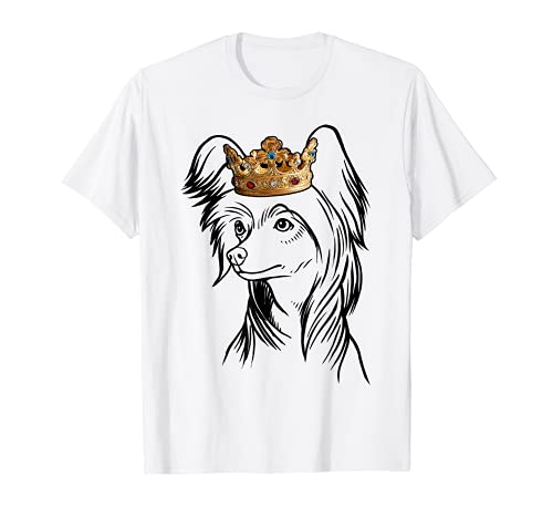 Chinese Crested Dog Wearing Crown T-Shirt, Black