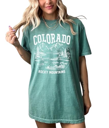Colorado Shirt Rocky Mountains Hiking Colorado State Western USA T-Shirt Casual Women Shirt -00471-30 Light Green