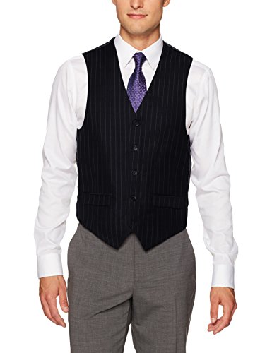 Steve Harvey Men's Chalk Stripe Regular Fit Suit Separate Vest, Navy Blue, X-Large