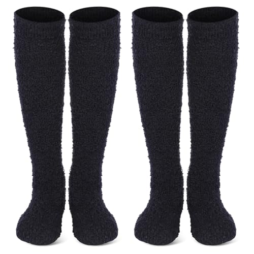 2 Pairs Fuzzy Socks for Women Soft Warm Fluffy Knee High Socks Winter Cozy Long Stockings