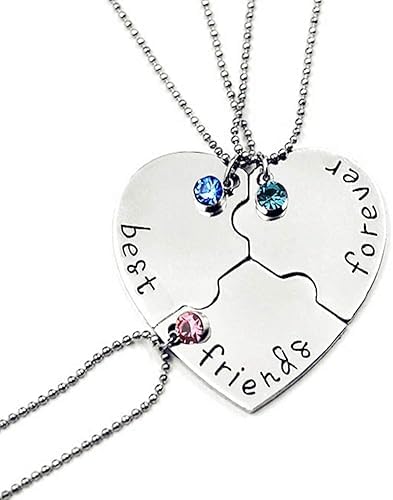 Best Friends Forever and Ever Necklace with Crystal Broken Heart Charm Pendant Set Friendship Necklace (Rose gold)