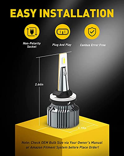 Image of AUXITO 881 LED Fog Light Bulb, 6500K Cool White Super Bright, 30W 6000Lumen Per Pair, 889 898 886 896 894 Halogen Bulbs DRL Replacement for Accent Sorento Elantra Sportage Veloster Spectra, 2Pack