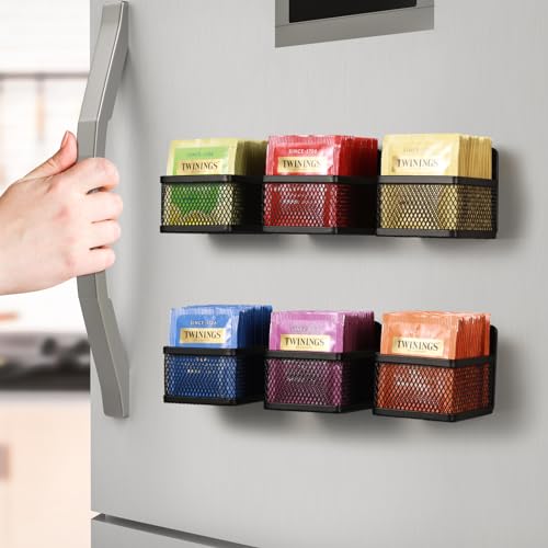JUNLYNEST Magnetic Tea Bag Organizer - 6-Piece Metal Tea Organizer for Refrigerator, Kitchen Shelf...