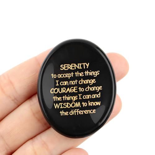 QINJIEJIE Serenity Prayer Gifts Black Obsidian Stones Healing Crystal Worry