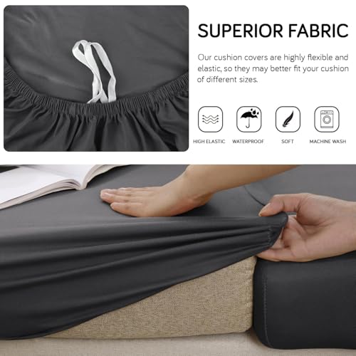 Image of HOKIPO 100% Waterproof Elastic Individual Seat Cushion Cover, 3-Piece Sofa Cushion Cover, Dark Grey (NEW-AR-5352-DGRY*3)