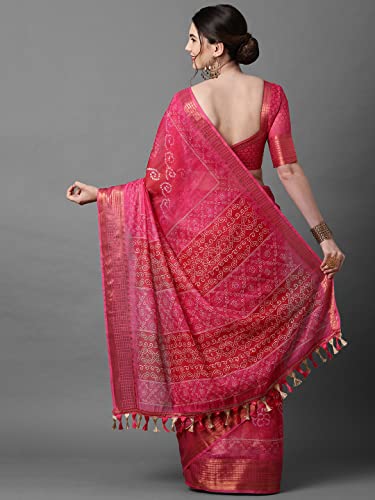 Image of AKHILAM Bandhani Print Linen Saree With Unstitched Blouse Piece for Women (SONPR1 Parent)
