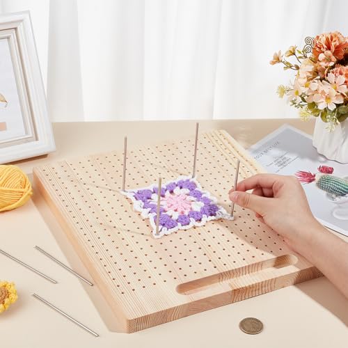 بينيكريت لوح لحجب الكروشيه مقاس 33 × 30 سم، بساط خشبي مع 12 قضيب من الستانلس ستيل لمشاريع الحياكة والكروشيه التي تصنعها بنفسك