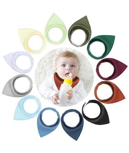 Image of WESOTE Baby Bandana Drool Bibs for unisex,12 Pack Baby Bibs for Teething and Drooling,Solid Colors Organic Cotton Bib for Boys Girls, One Size