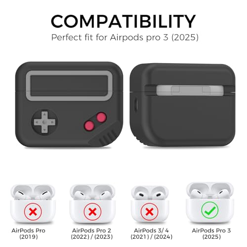 Image of TRONWIN for AirPods Pro 3 Case - 2025 Silicone Game Console Design Case for Apple AirPods Pro 3rd Generation, Cute Airpod Pro 3 Cover for Men /Women (Black)