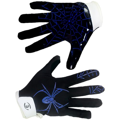 LynsaTac Sticky Football Gloves - 2-Sided Pattern, Spider&Web Silicone Palm, Enhanced Grip Children\'s Youth Spider Rugby Gloves, Daily Training, Blue, XS/S