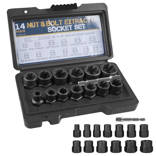 PRITOK Kit de 14 extractores de tuercas: conjunto de de tornillos Juego de boquillas de perfil en espiral