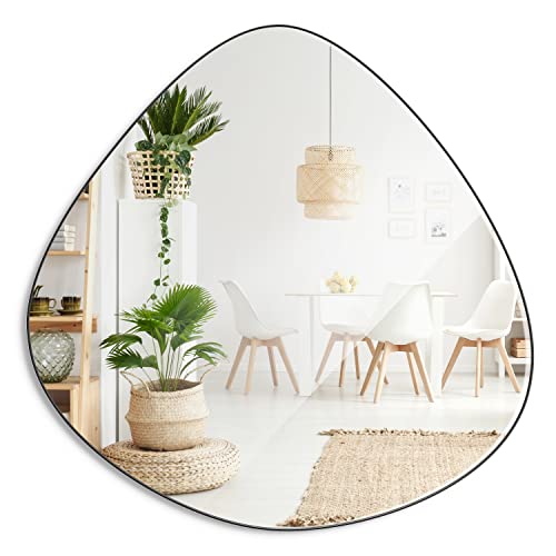 Barnyard Designs Irregular Wall Mirror - Asymmetrical Round Mirror with Unique Abstract Shape - Mount from Multiple Directions - Perfect for Modern Decor, Black (26", Tear Drop)