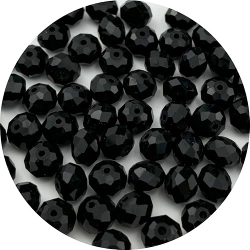 YUEXIGO 250pcs 6mm Crystal Glass Beads for Jewelry Making, Faceted Rondelle Glass Spacer Beads for Wind Chimes Bracelet Earring Necklace DIY Craft(Black)