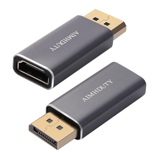 4K Displayport to HDMI Adapter 2-Pack, Aluminum Shell 24K Gold Plated Uni-Directional Display Port DP to HDMI Female Converter, Compatible for Lenovo, HP, Dell, GPU, Projector and More