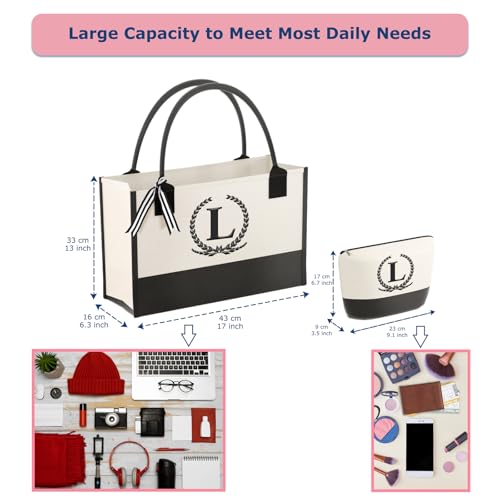 Monogrammed Canvas Tote Bag with Zipper Pockets - Ideal Gift for Mom, Teacher, Sister2