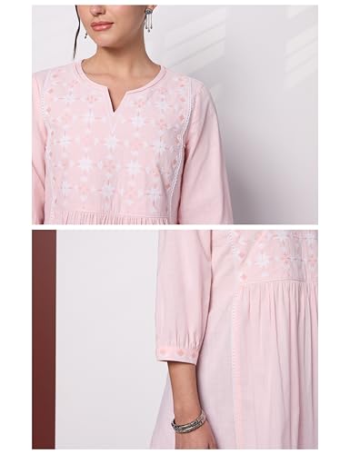 Image of Amazon Brand - Myx Women Pure Cotton Embroidered Short Kurti | Tunic | Short Kurta (Available in Plus Sizes)