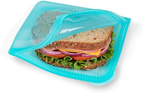 ProKeeper Dual-Zipper 100% Silicone Sandwich Bag, Teal - Reusable and Durable Food Storage Bag - Thumbnail 3