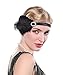Produktbild Anglacesmade 1920er Flapper Feder Stirnband Schwarz Saphir Kristall Great Gatsby Kopfschmuck mit Pailletten Elastische Kopfkette Abschlussball Party Festival Haarschmuck für Frauen und Mädchen