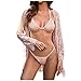 Generico Completo Intimo Donna Sexy Donna Sexy Made in EU Camicia da Scollo A V di Nozze Vacanze Erotico Donna Sexy Reggiseno E Perizoma Beige Intime Cuscini (Rose, M)