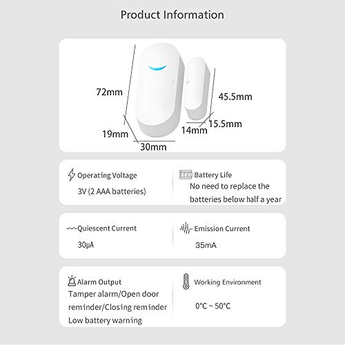 Alarme de janela com sensor de porta WiFi inteligente compatível com Alexa e ferramenta de controle