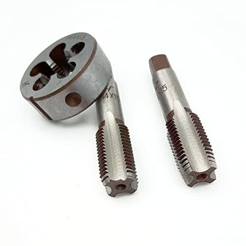 Acdeyaca Metric Hand Tap And Die Set, M14 X 1.5 Thread Tap And Round Die, 2 Right Hand Straight Taps & 1 Die (M14X1.5) #TOP2