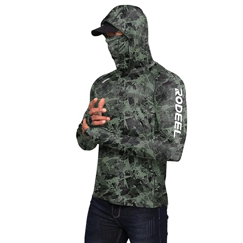 Rodeel Men's UPF 50+ Performance Fishing Hoodie, Long Sleeve Sun Protection Quick-Dry Breathable Athletic Tee