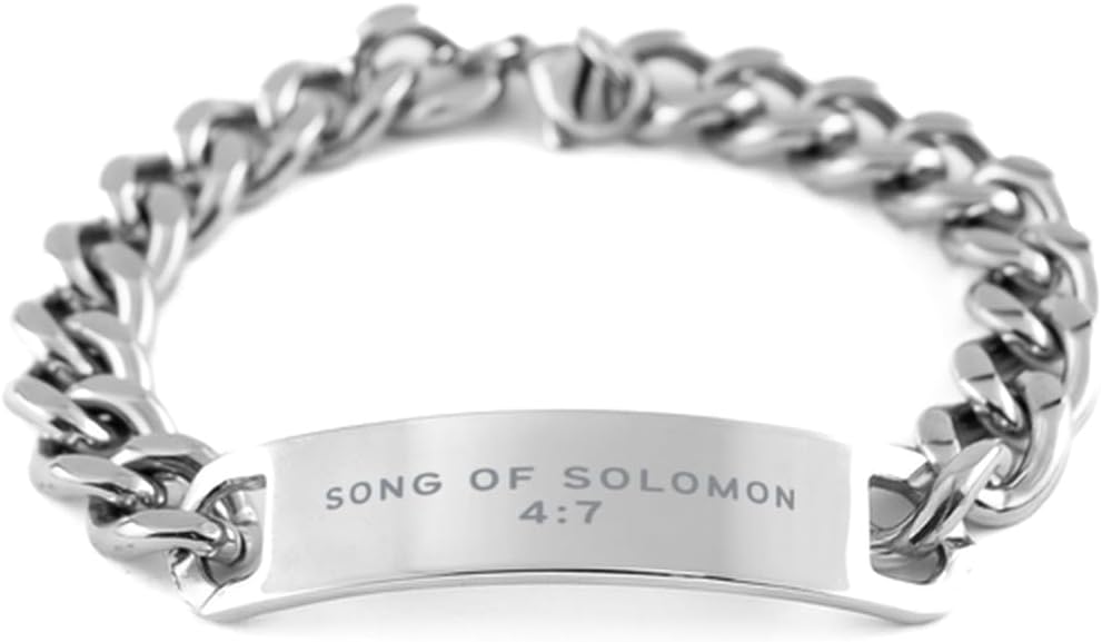Christian Quotes Song of Solomon 4:7 Cuban Chain Bracelet Religious Gifts for Men Women Personalized Engraved Gifts Song of Solomon 4:7 Inspirational Catholic Christian Gifts for Women Song of Solomon