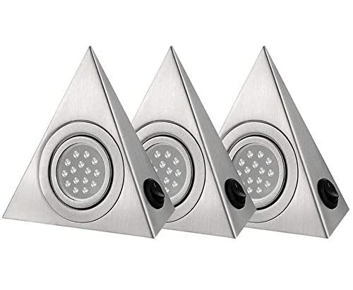 Lámpara LED para debajo de los muebles, lámpara de cocina con interruptor, 2 W, triángulo bajo armario, luz de cocina, lámpara triangular, lámpara para armario, estantería, armario de vino (3 juegos)
