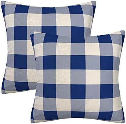 AHAHM Navy Blue and White Buffalo Check Plaid Throw Pillow Covers Farmhouse Decorative Throw Pillow Case Indoor Outdoor Cushion Cover Pillowcase for Sofa 18 x 18 Inch Set of 2