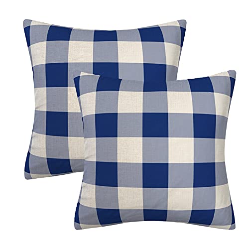 Ahahm Navy Blue And White Buffalo Check Plaid Throw Pillow Covers Farmhouse Decorative Throw Pillow Case Indoor Outdoor Cushion Cover Pillowcase For Sofa 18 X 18 Inch Set Of 2 #TOP4