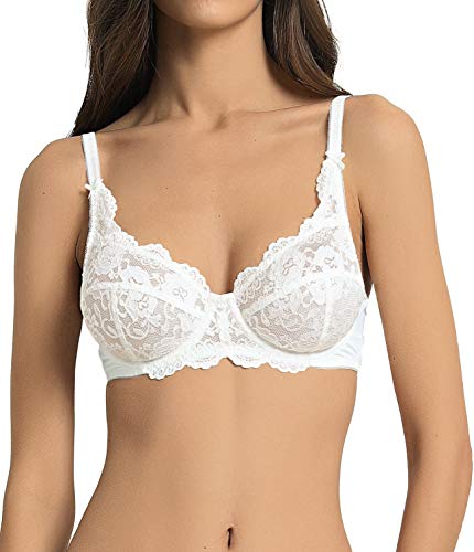 VANEVER Women’s Lace Bra, Comfortable Women’s Bras, Sexy Bra with Underwire & No padding Cups, Breathable & Non-Chafing Ladies Underwear, Support, Cream 34DD