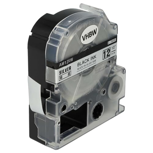 vhbw Label Tape Compatible with Epson LabelWorks LW-1000P, LW-600P, LW-500, LW-400, LW-300 Label Printer 8m x 12 mm, Black on Silver