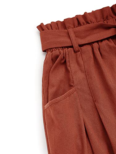 Sweatyrocks Women's Casual High Waist Pleated A-Line Midi Skirt With Pocket Rust Brown L #TOP2