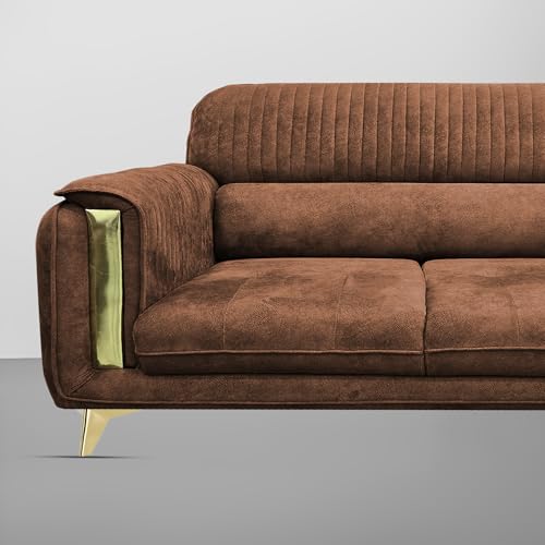 Image of Casaliving Gelio 3 Seater Sofa Set for Living Room (Brown Colour) Premium Fabric Sofa