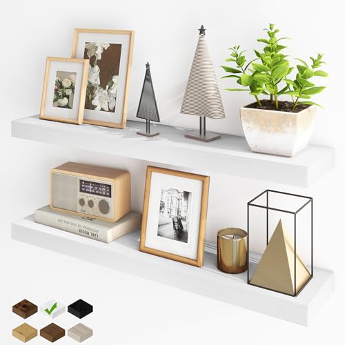 Fun Memories Floating Shelves for Wall, 36Inch Floating Shelves Set of 2, Hanging Shelf with Invisible Brackets, Bathroom Shelves for Living Room, Bedroom, Kitchen- White
