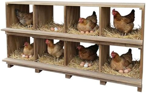 8-Compartment Wooden Chicken Nesting Boxes for Chicken Coop - Wall Mounted Nest Box for Hens, Ducks & Poultry - Natural Wood Egg Laying Box for Backyard Farms, Durable & Spacious Design