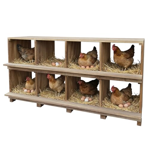 50.2in 8-Compartment Wooden Nesting Boxes for Chickens with Perches - Wall or Floor Mount, Chicken Nesting Box Can Prevents Egg Breakage, Secure Roost