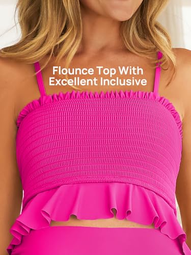 Image of Summer Mae Maternity High Waist Swimsuit Ruffle Hem Bikini Bathing Suit Shirred Bandeau Two Piece Pregnancy Swimwear
