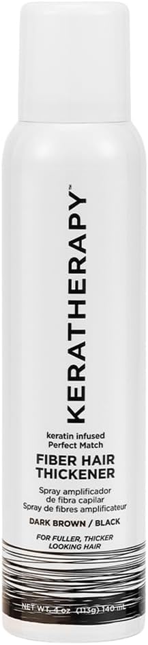Keratherapy Keratin Infused Perfect Match Fiber Hair Thickener Spray, Dark Brown to Black, 4 fl. oz., 140 ml - Volumizing, Thickening, & Concealing Hairspray for Scalp Coverage, Roots & Thinning Areas