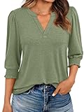 AUTOMET Womens 3/4 Length Sleeve Tops Fall Outfits Shirts Dressy Work Blouses Business Casual Fashion Spring Trendy Clothes Green M