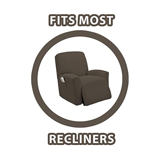 Stretch To Fit One Piece Lazy Boy Chair Recliner Slipcover, Stretch Fit Furniture Chair Recliner Cover With 3 Foam Pieces To Hid Extra Fabric, 4 Elastic Straps For Cover Stability (Taupe) #TOP2