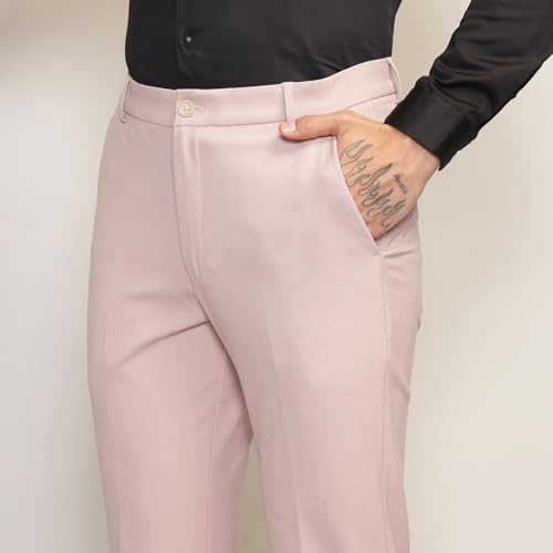 Image of SUBTRACT Men 4 Way Stretch Wrinkle Free Slim Fit Formal Trouser in with 2 Inch Flexible Waistband | Men's Trousers for Office Or Party